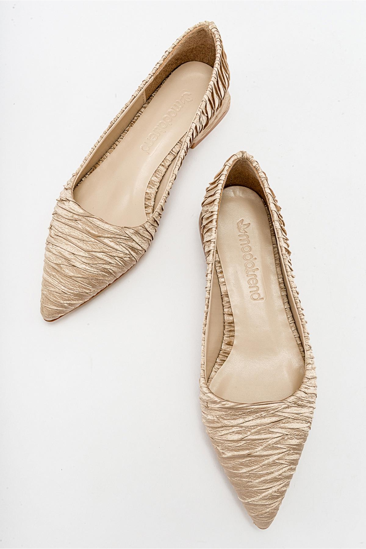 Kadın Sade Babet NUDE KIRIŞIK SATEN - Görsel 6