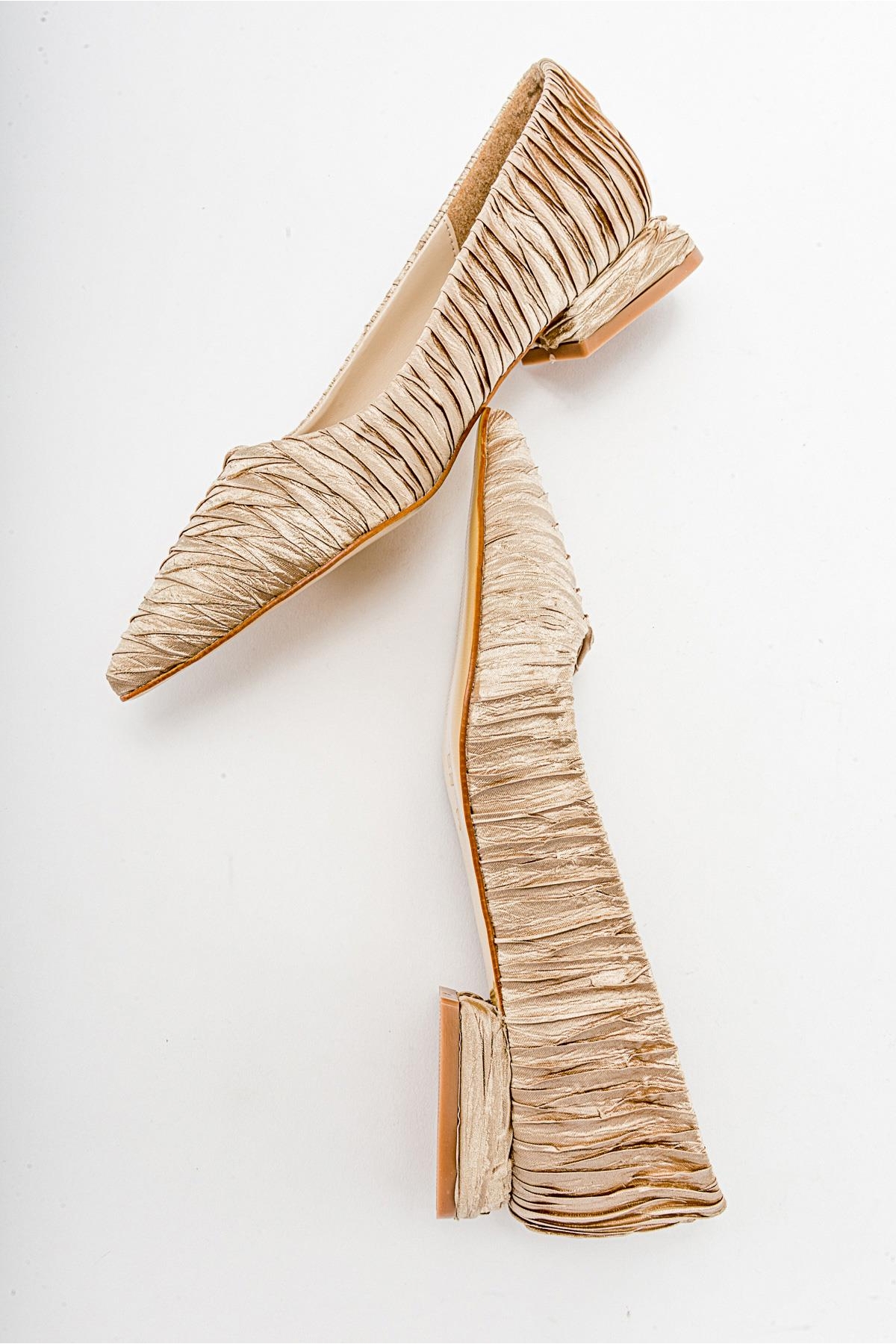 Kadın Sade Babet NUDE KIRIŞIK SATEN - Görsel 7