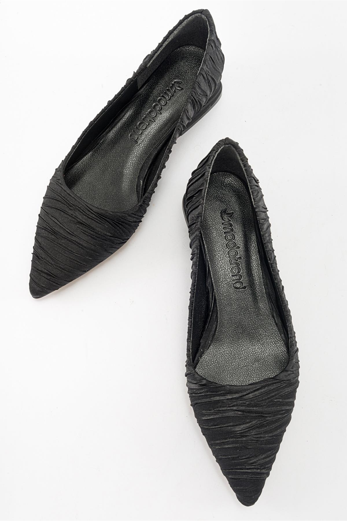 Kadın Sade Babet SİYAH KIRIŞIK SATEN - Görsel 6