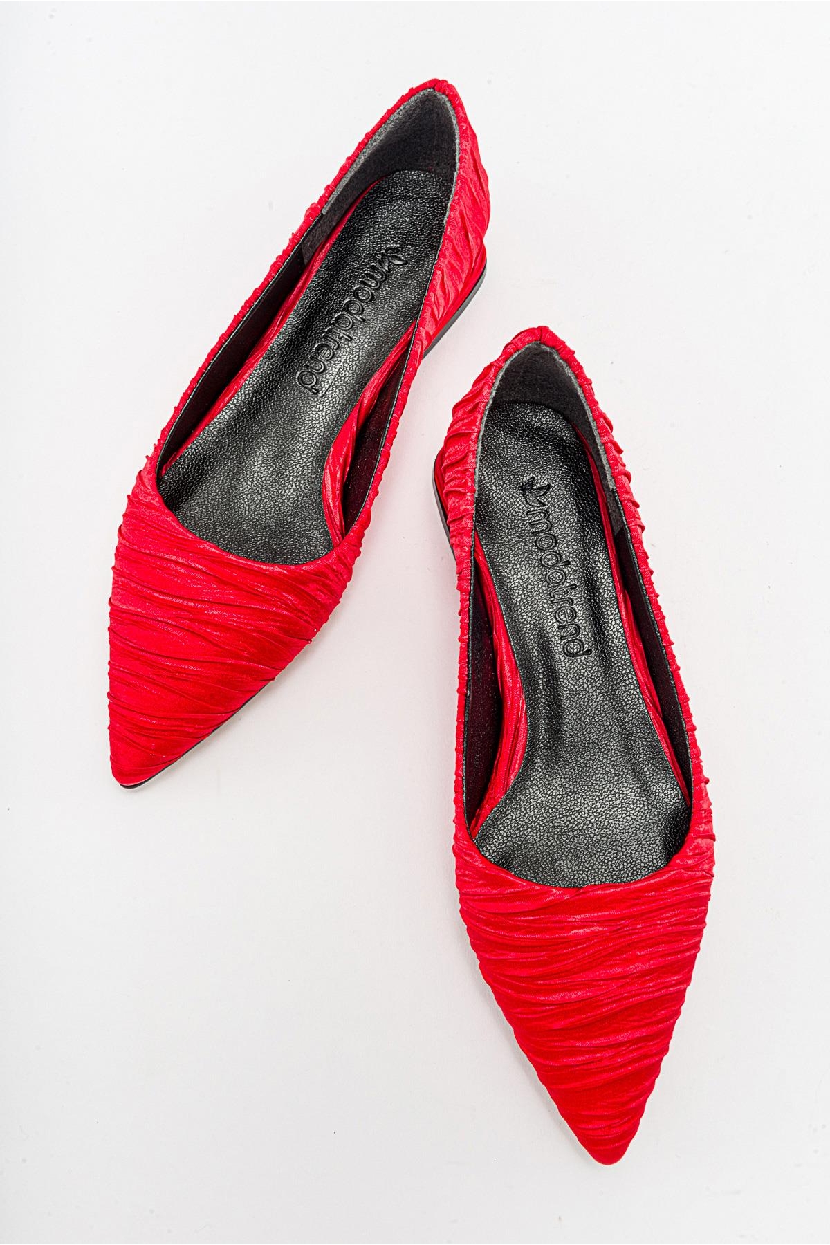 Kadın Sade Babet KIRMIZI SATEN - Görsel 6