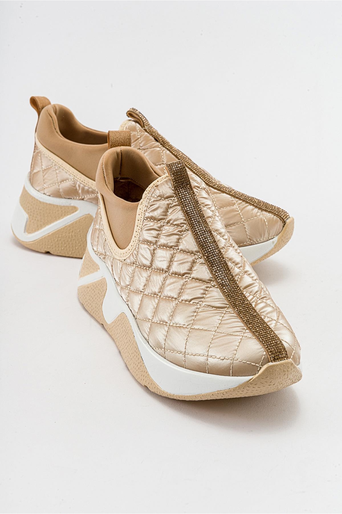Kare Desen Taşlı Spor Ayakkabı BEJ - Görsel 2