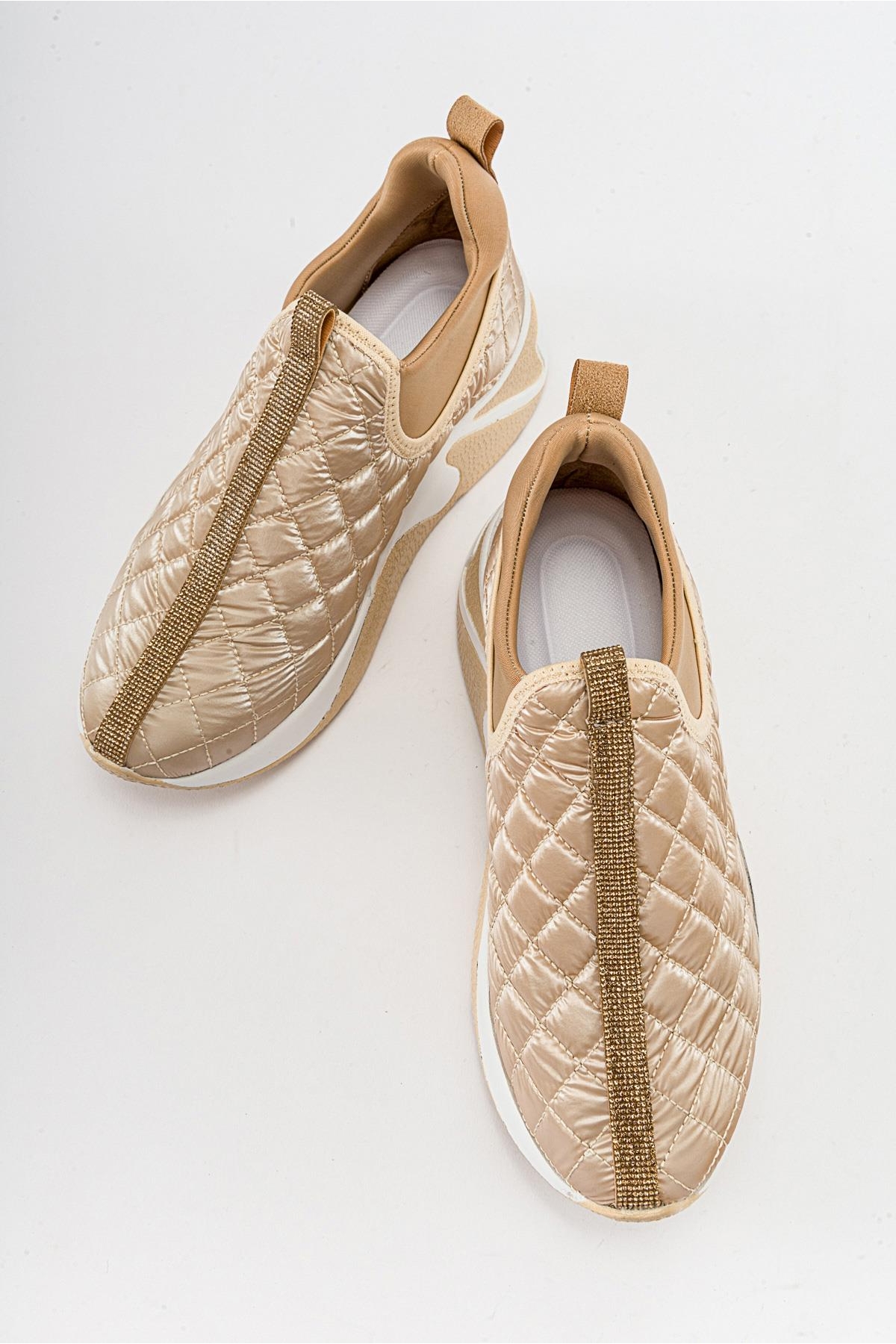 Kare Desen Taşlı Spor Ayakkabı BEJ - Görsel 6