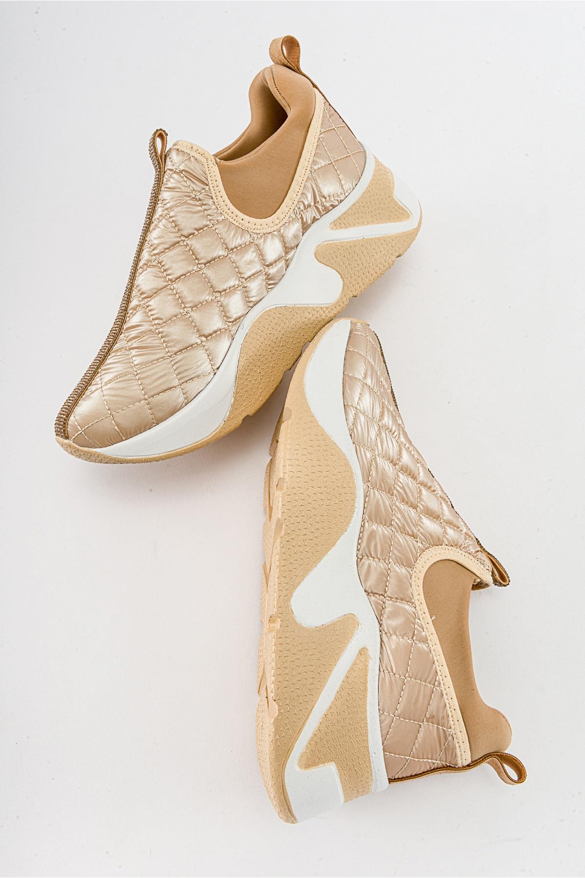 Kare Desen Taşlı Spor Ayakkabı BEJ - Görsel 7