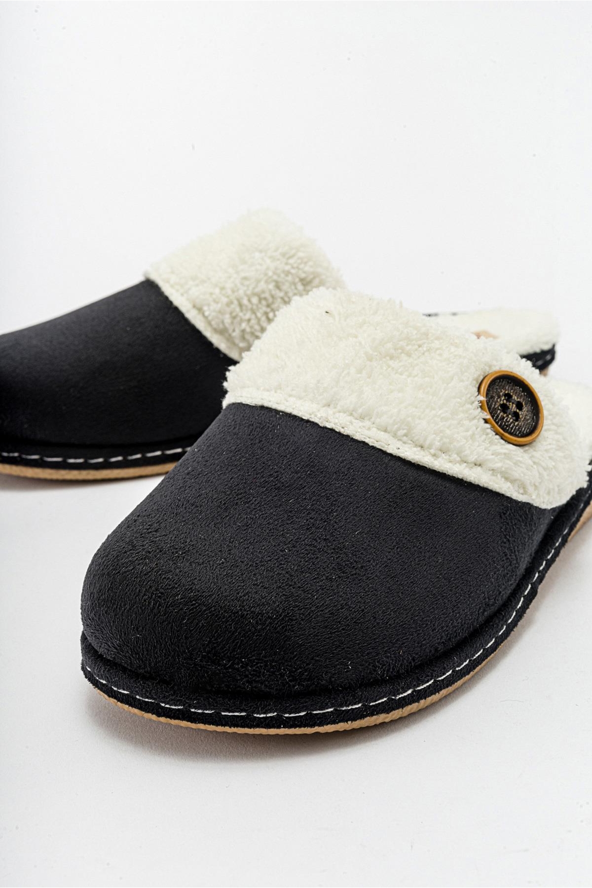 Kaydırmaz Kadın İçi Kürklü Ev Terliği SİYAH - Görsel 4