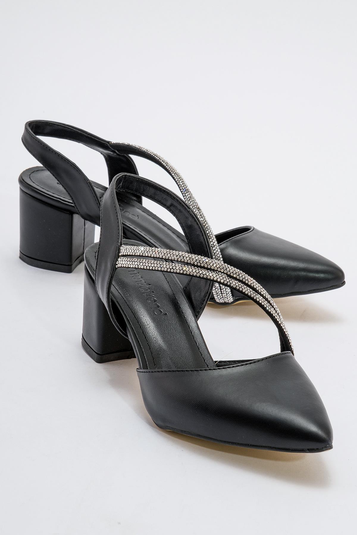 Taşlı Arkası Açık Kadın Topuklu Ayakabı SİYAH CİLT - Görsel 2