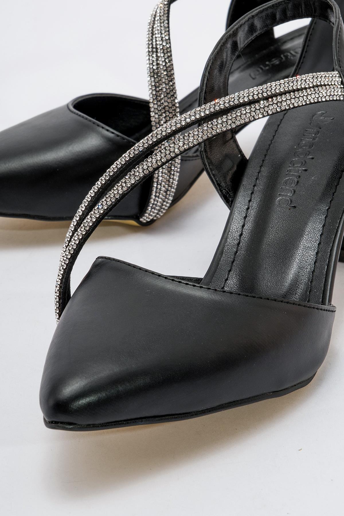 Taşlı Arkası Açık Kadın Topuklu Ayakabı SİYAH CİLT - Görsel 4