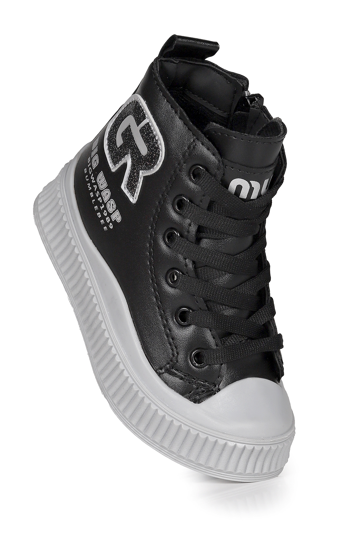 Wasp Fermuarlı Günlük Kız Bebek Bot Ayakkabı Siyah - Gümüş - Görsel 3