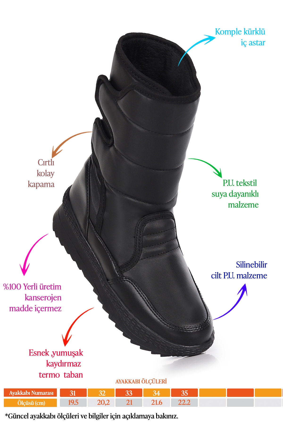 Riko Cırtlı Termo Taban Kız Çocuk Kar Botu Siyah - Görsel 3