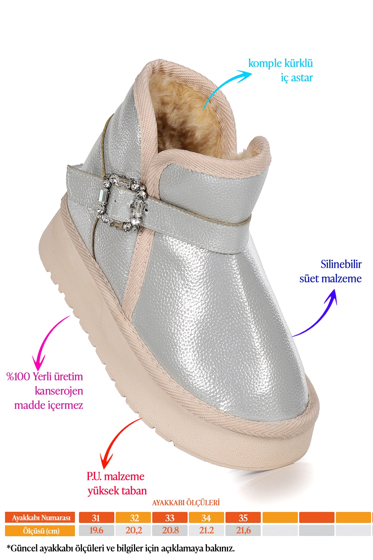 Rokca Cilt Kemerli Kız Çocuk Bot Ayakkabı Gümüş - Görsel 3