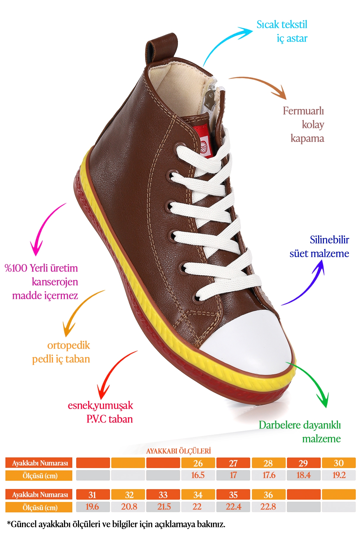 Pant Günlük Bağcıklı Fermuarlı Erkek Çocuk Spor Ayakkabı Kahverengi - Görsel 3