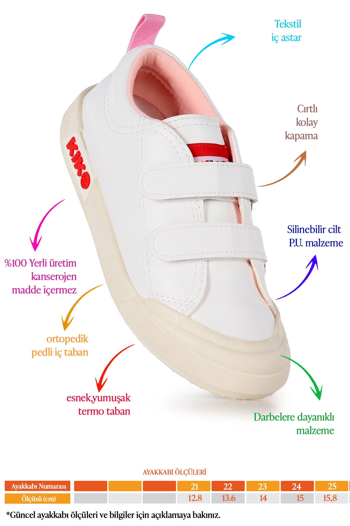 Suba Cırtlı Termo Taban Kız Bebek Günlük Spor Ayakkabı Beyaz - Pudra - Görsel 3