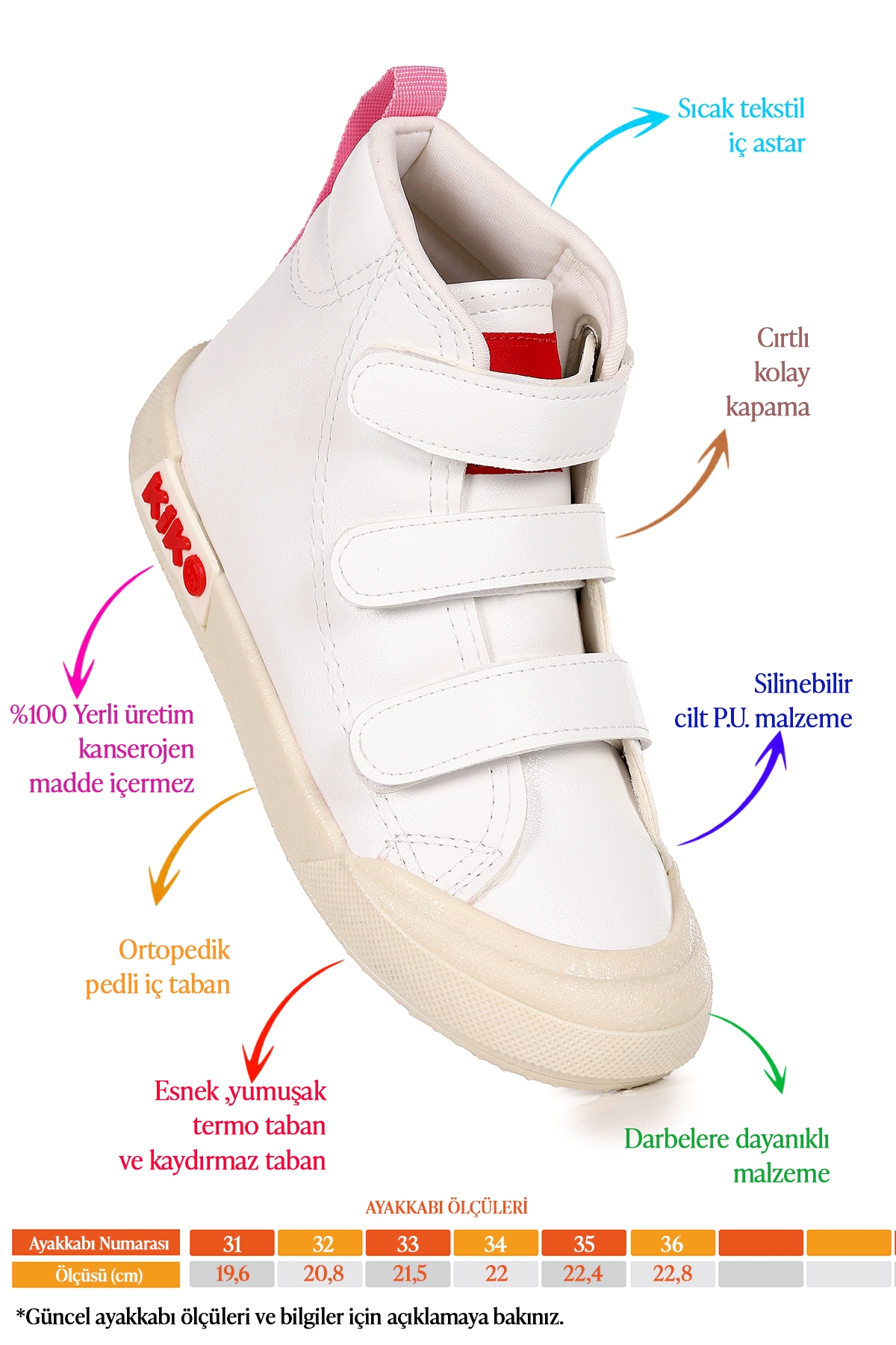 Garf Günlük Cırtlı Kız Çocuk Bot Ayakkabı Beyaz - Pudra - Görsel 3