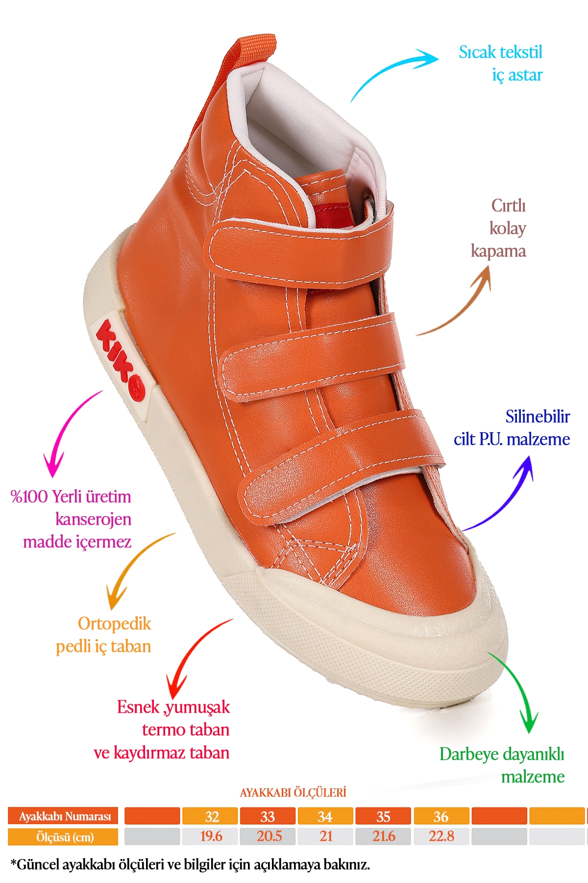 Garf Günlük Cırtlı Erkek Çocuk Bot Ayakkabı Turuncu - Görsel 3