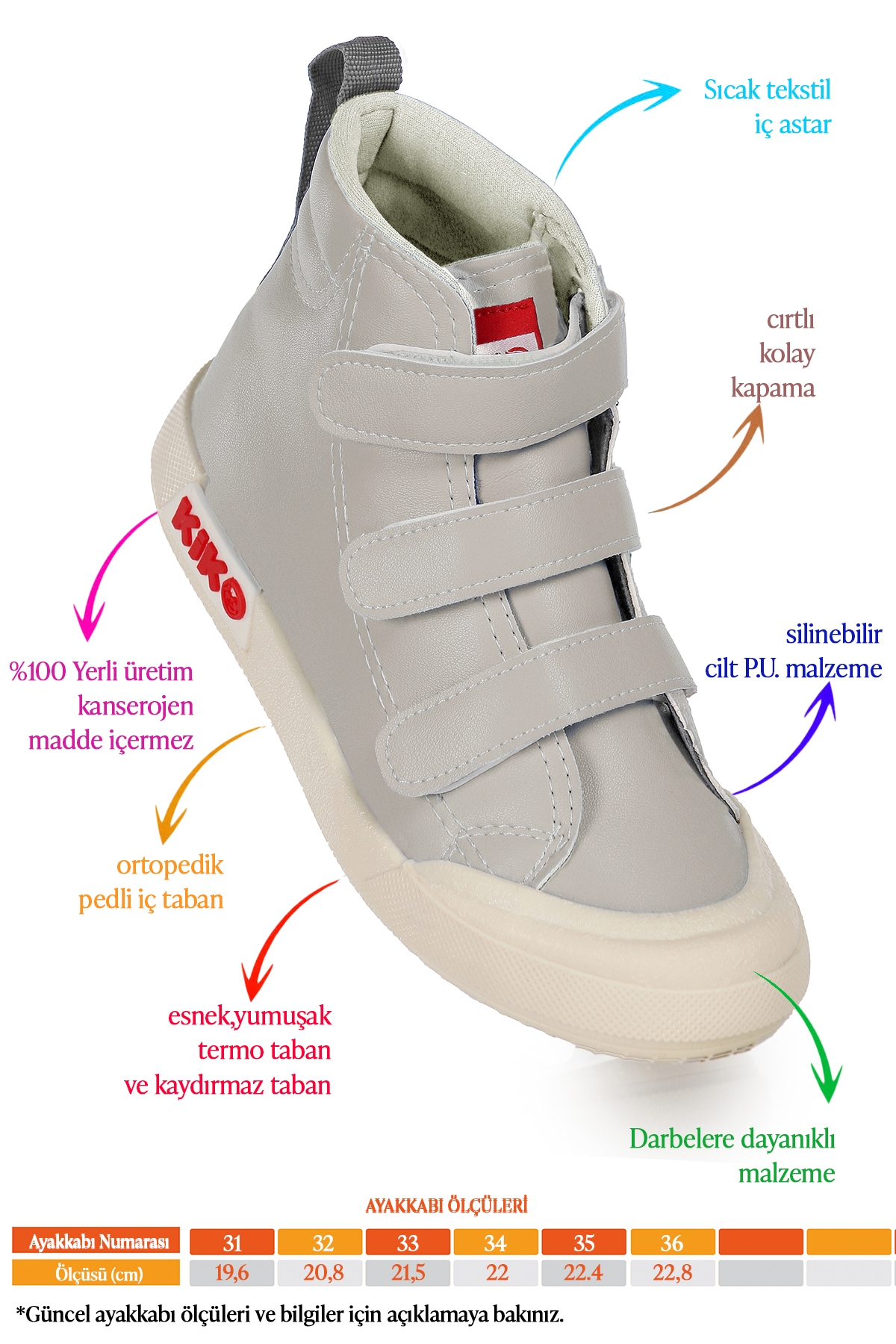 Garf Günlük Cırtlı Erkek Çocuk Bot Ayakkabı Gri - Görsel 3