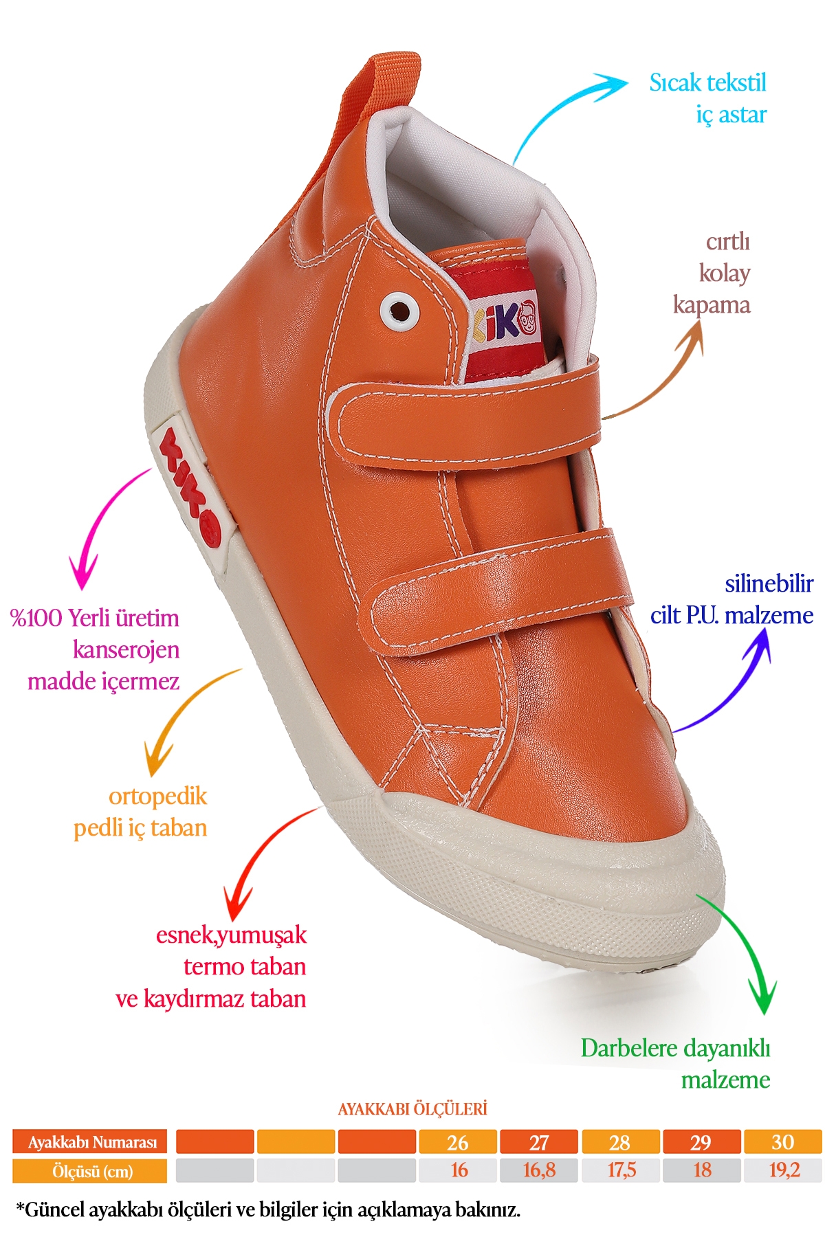 Garf Günlük Cırtlı Erkek Çocuk Bot Ayakkabı Turuncu - Görsel 3