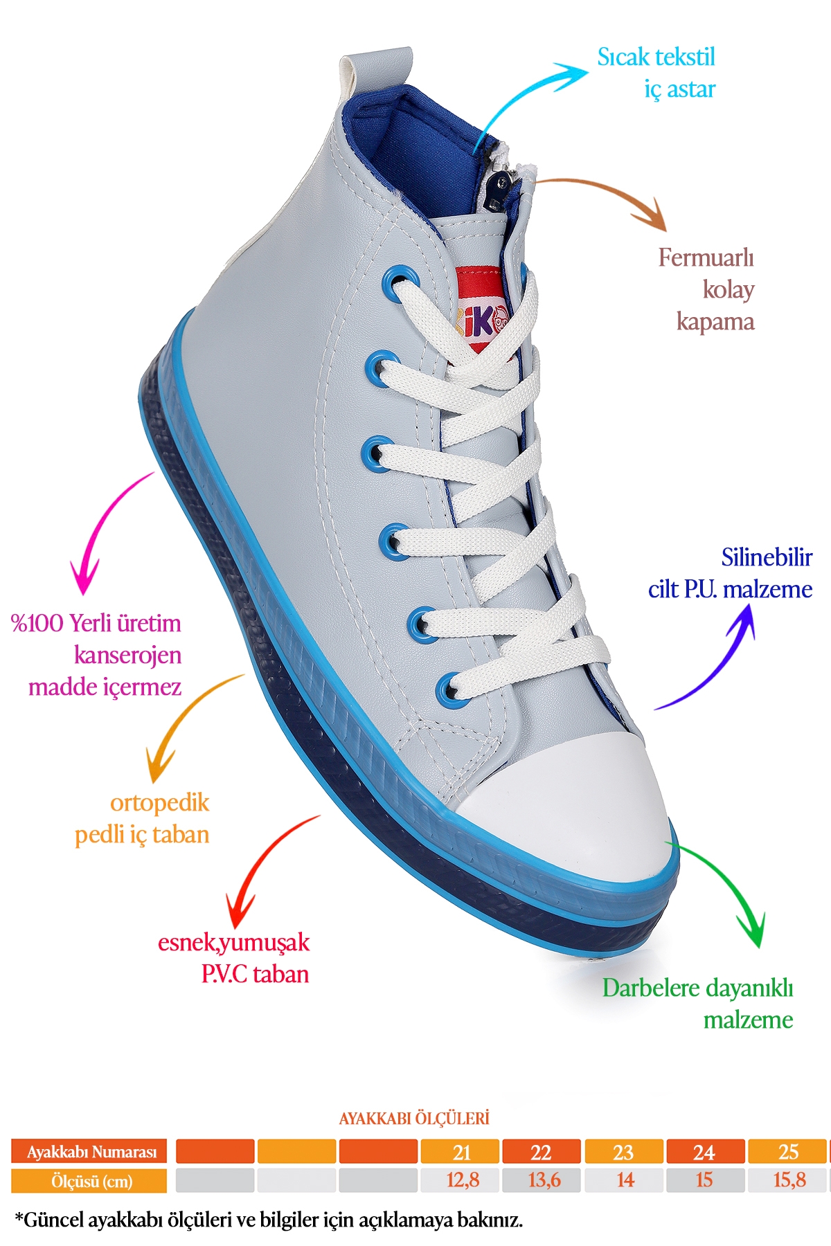 Pant Günlük Bağcıklı Fermuarlı Erkek Bebek Spor Ayakkabı Mavi - Görsel 3