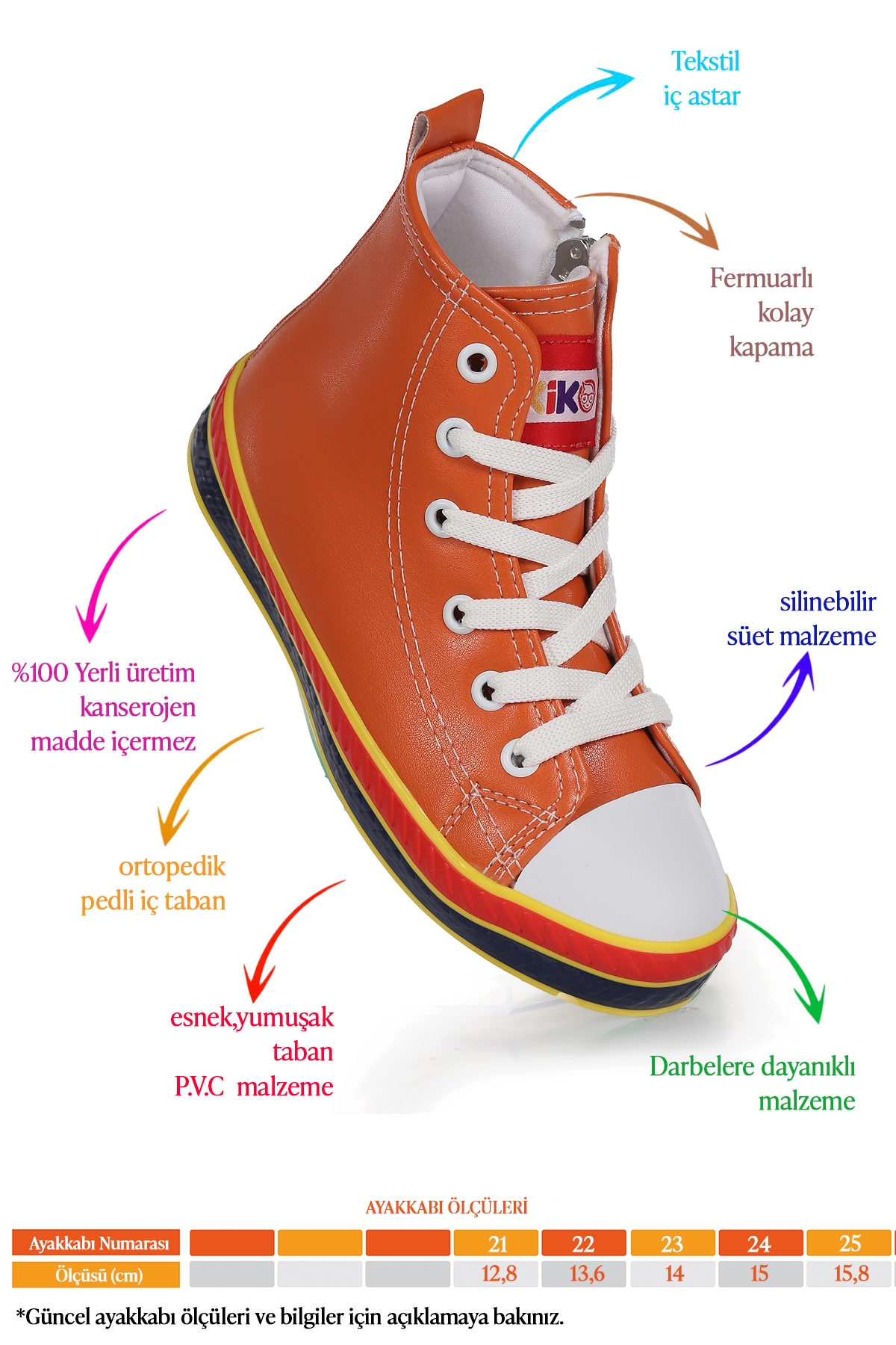 Pant Günlük Bağcıklı Fermuarlı Erkek Bebek Spor Ayakkabı Turuncu - Görsel 3