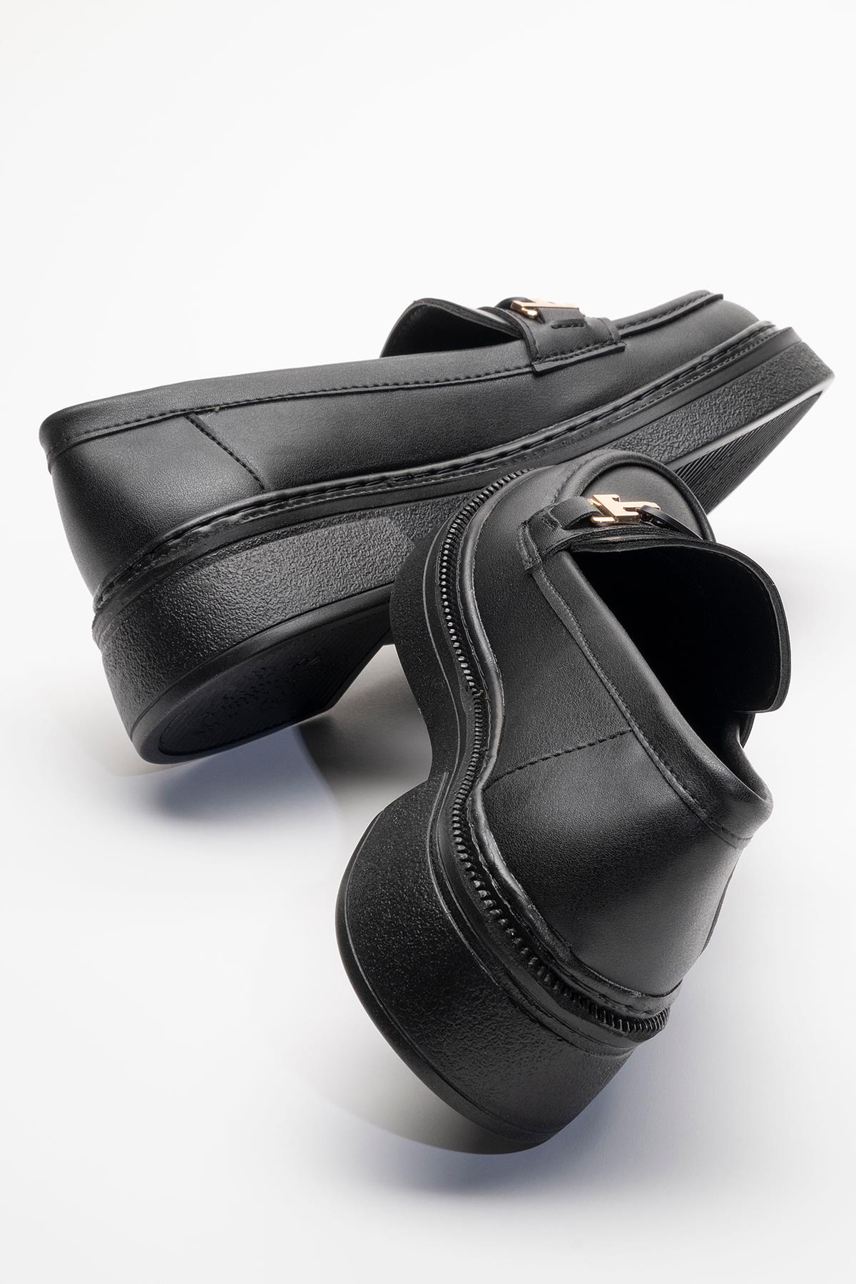 Kadın Tokalı Günlük Ayakkabı SİYAH CİLT - Görsel 5