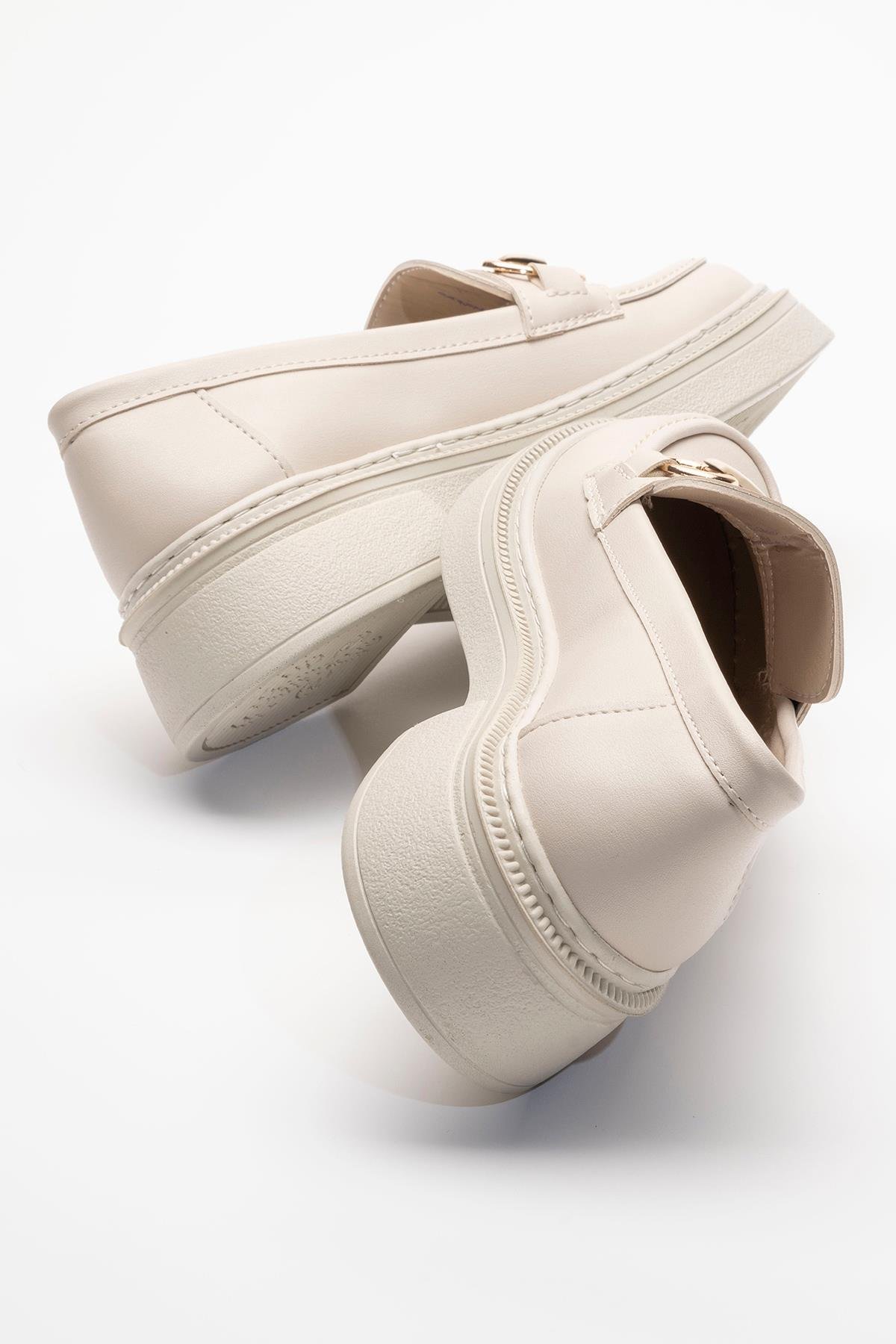 Kadın Tokalı Günlük Ayakkabı BEJ CİLT - Görsel 5