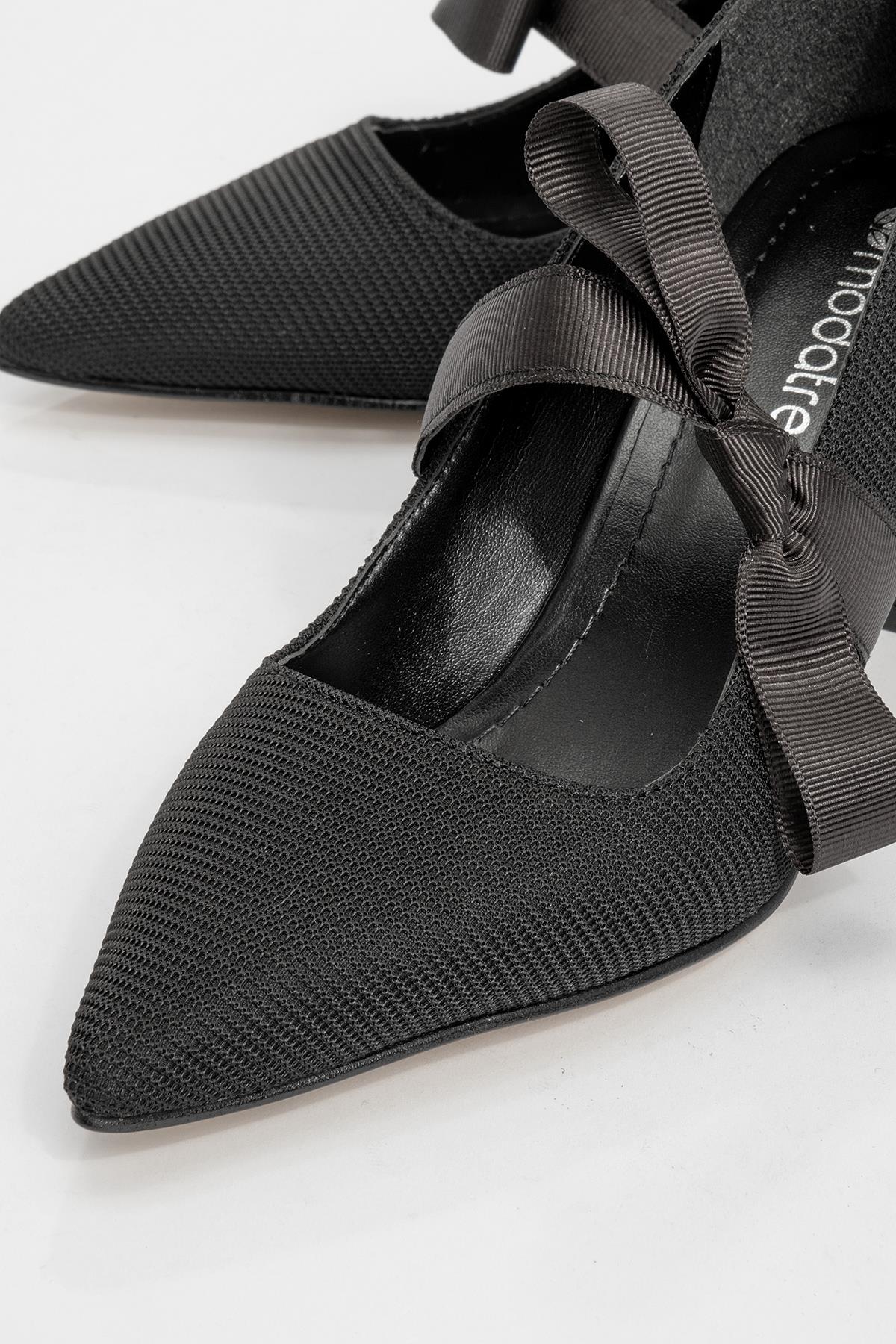 Kurdeleli Kadın Topuklu Ayakkabı SİYAH - Görsel 4