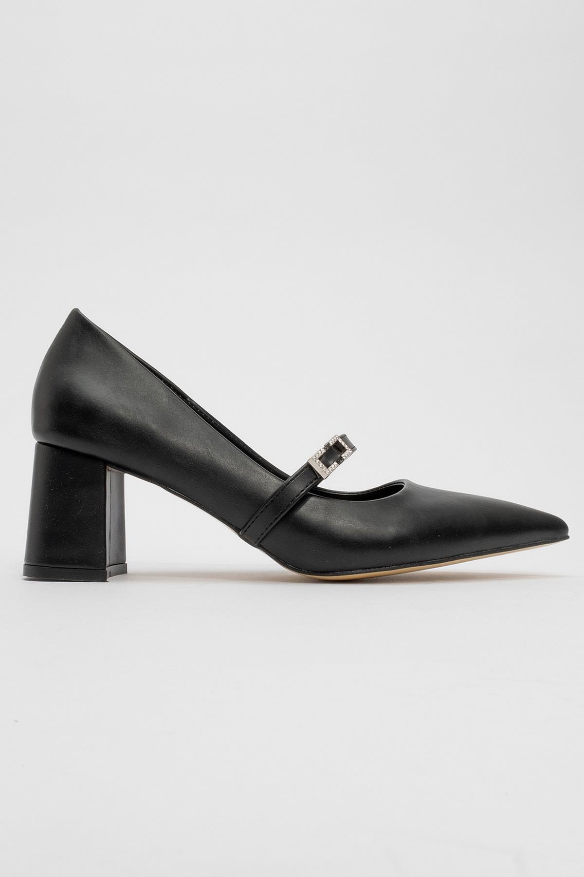Kadın Kemerli Taşlı Topuklu Ayakkabı SİYAH CİLT - Görsel 3