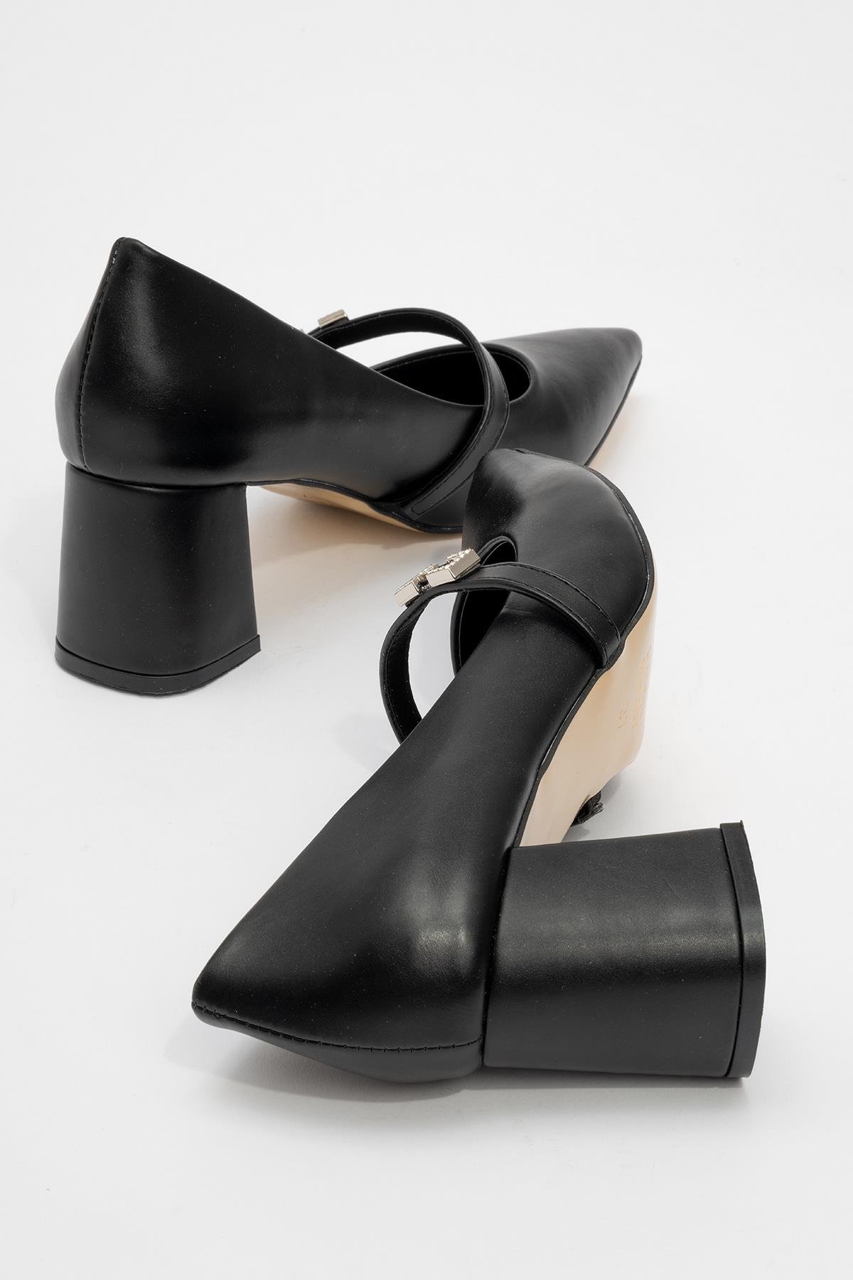 Kadın Kemerli Taşlı Topuklu Ayakkabı SİYAH CİLT - Görsel 5