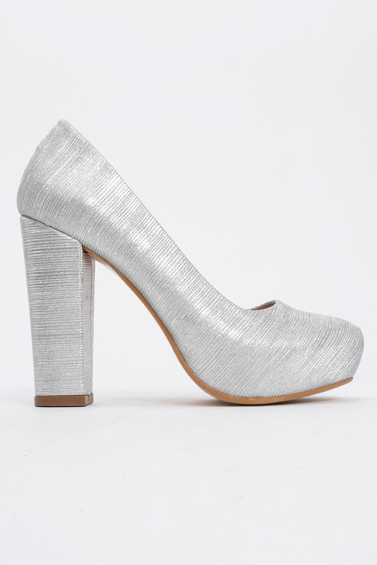 Kadın Platform Topuklu Ayakkabı GÜMÜŞ ÇİZGİLİ - Görsel 3