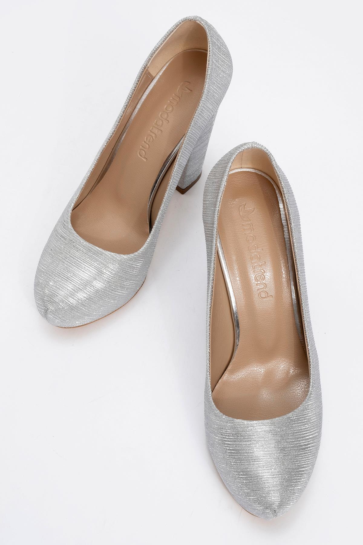 Kadın Platform Topuklu Ayakkabı GÜMÜŞ ÇİZGİLİ - Görsel 6