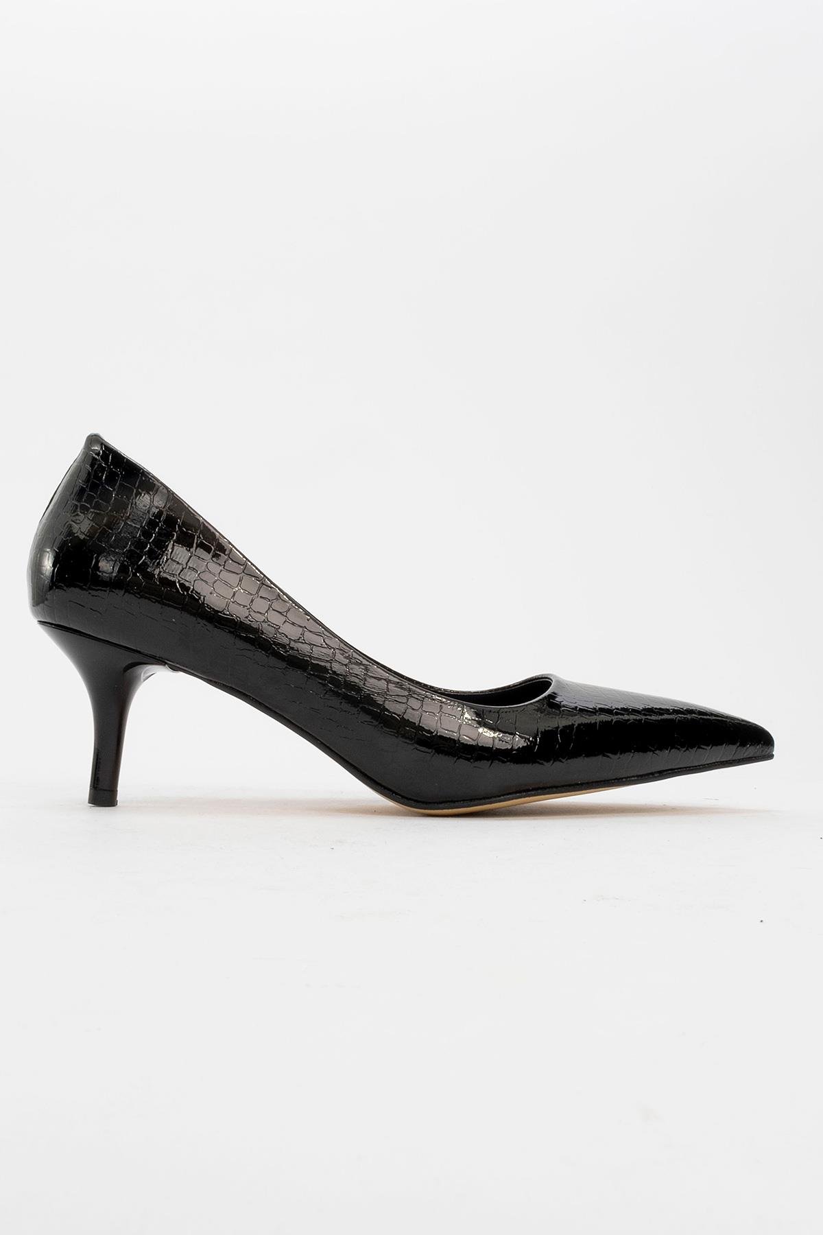 Kadın Sivri Burunlu Stiletto SİYAH KROKO - Görsel 3