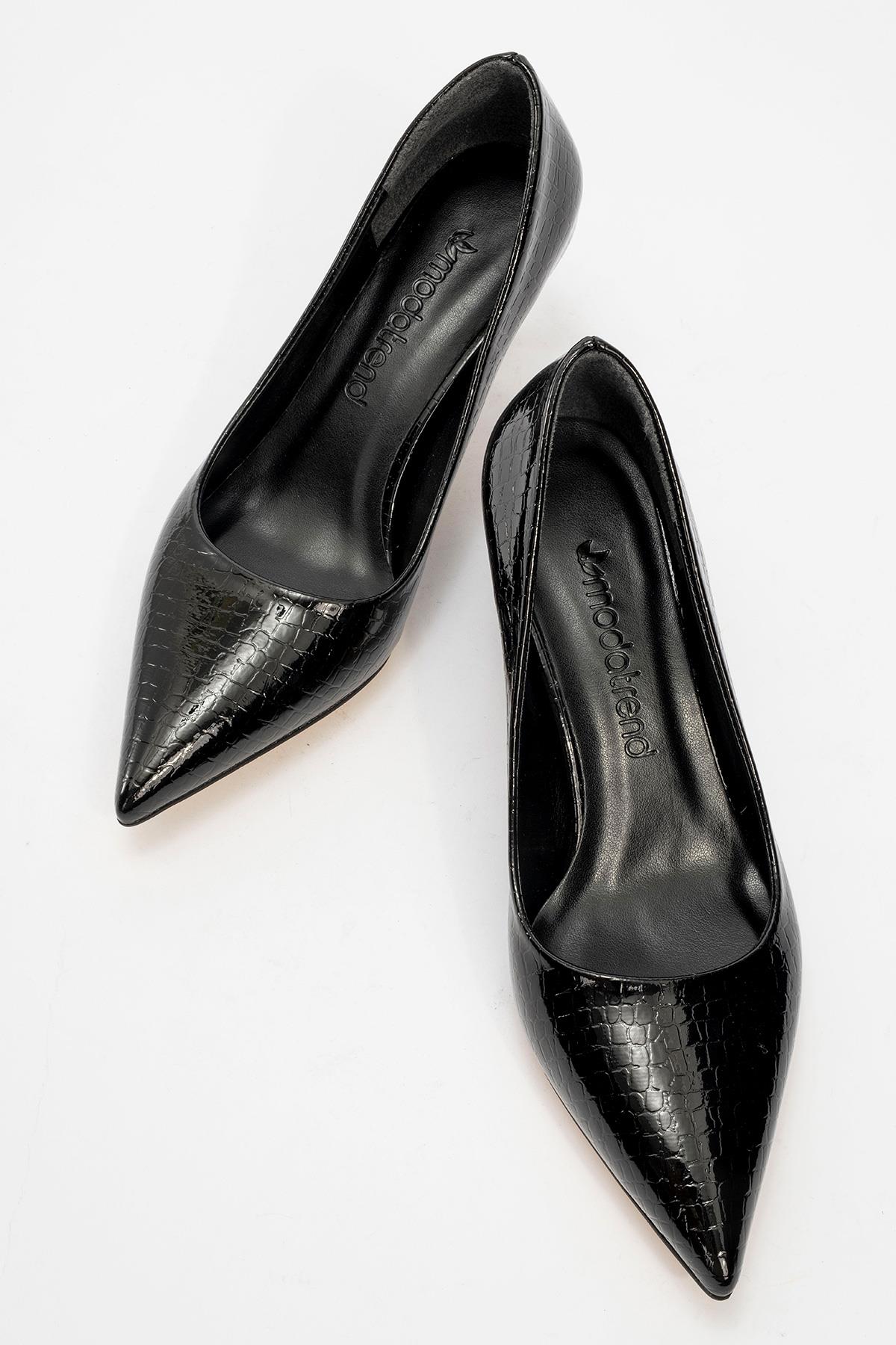 Kadın Sivri Burunlu Stiletto SİYAH KROKO - Görsel 6