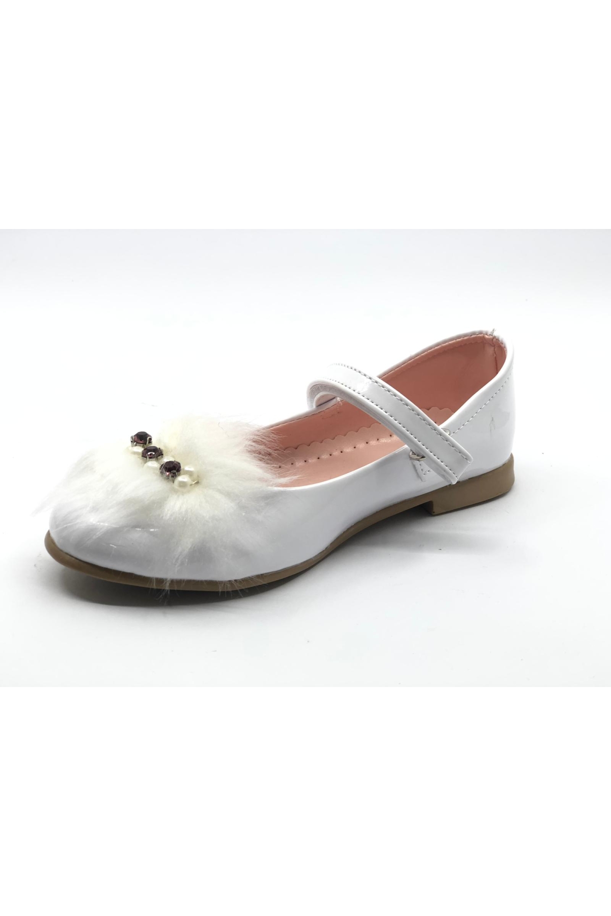 Tüylü Taşlı Cırtlı Kız Çocuk Babet Ayakkabı - Görsel 4