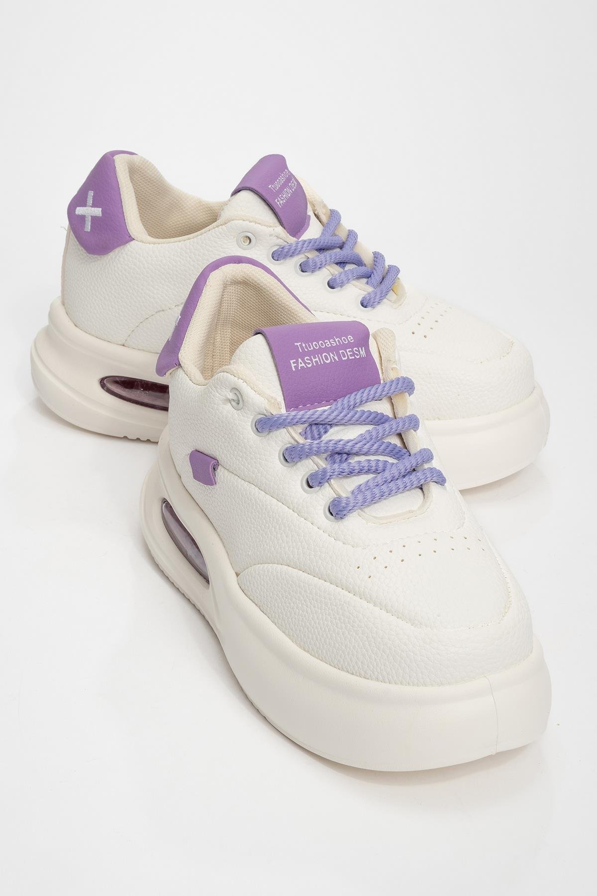 Bağcıklı Kadın Spor Ayakkabı BEYAZ LİLA - Görsel 2