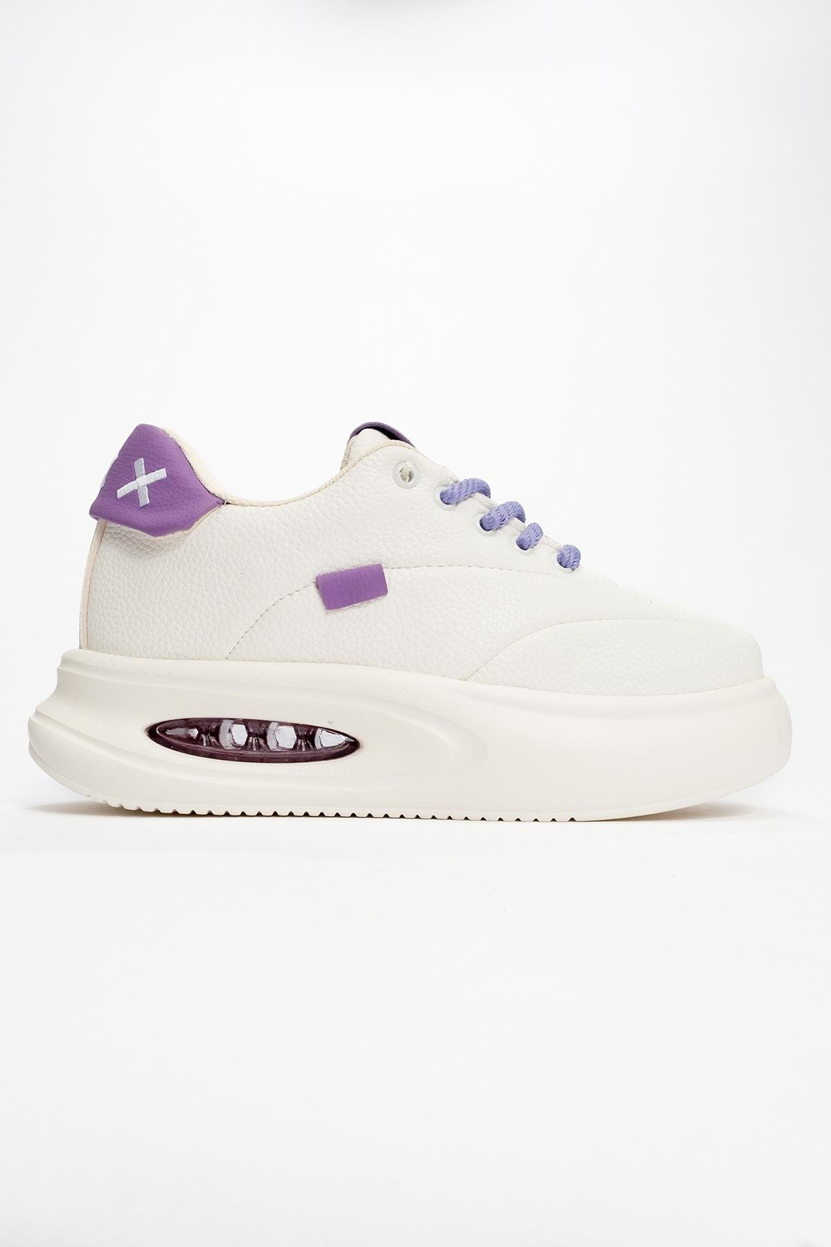Bağcıklı Kadın Spor Ayakkabı BEYAZ LİLA - Görsel 3