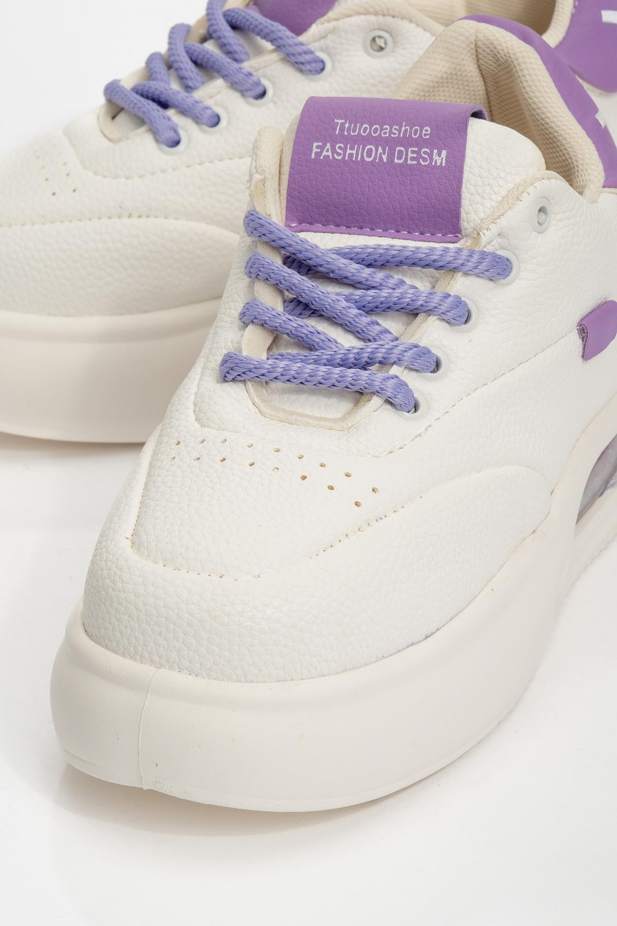 Bağcıklı Kadın Spor Ayakkabı BEYAZ LİLA - Görsel 4