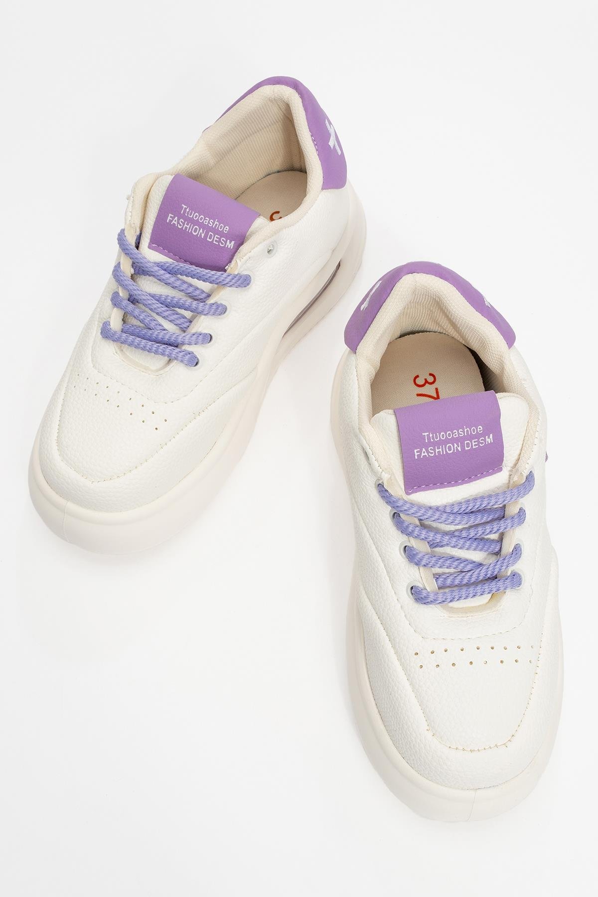 Bağcıklı Kadın Spor Ayakkabı BEYAZ LİLA - Görsel 6