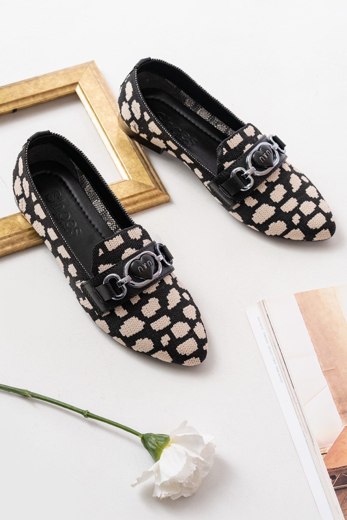 Miu Siyah Bej Toka Detaylı ( 1 cm Topuklu ) Sivri Burun Babet - Görsel 7