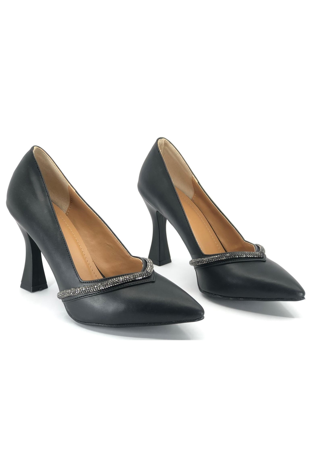 Şerit Taş Dekolteli Kadeh Topuklu Kadın Stiletto Ayakkabı - Görsel 5