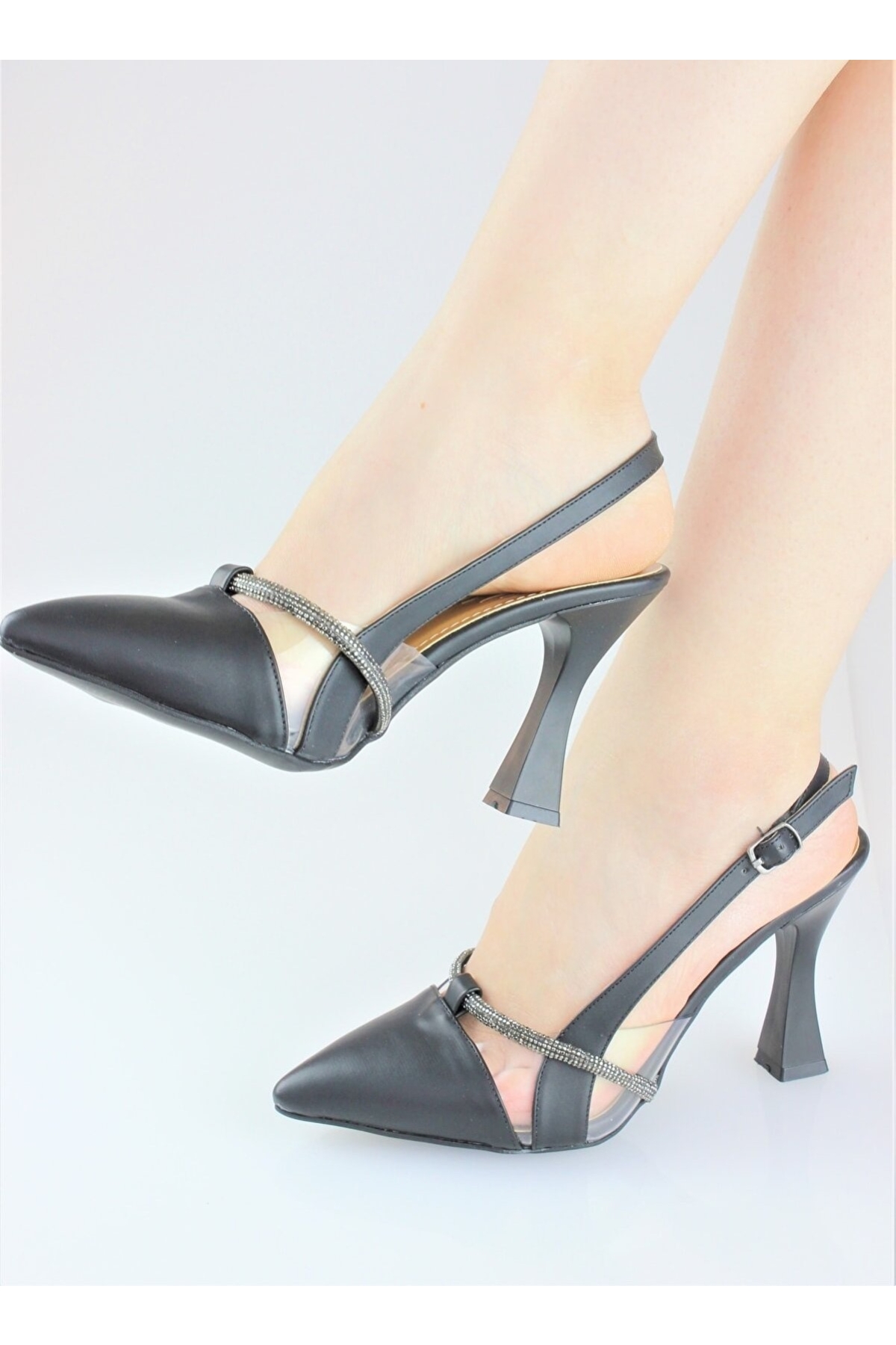 104 Şerit Taşlı Abiye Kadın Topuklu Ayakkabı Stiletto - Görsel 4