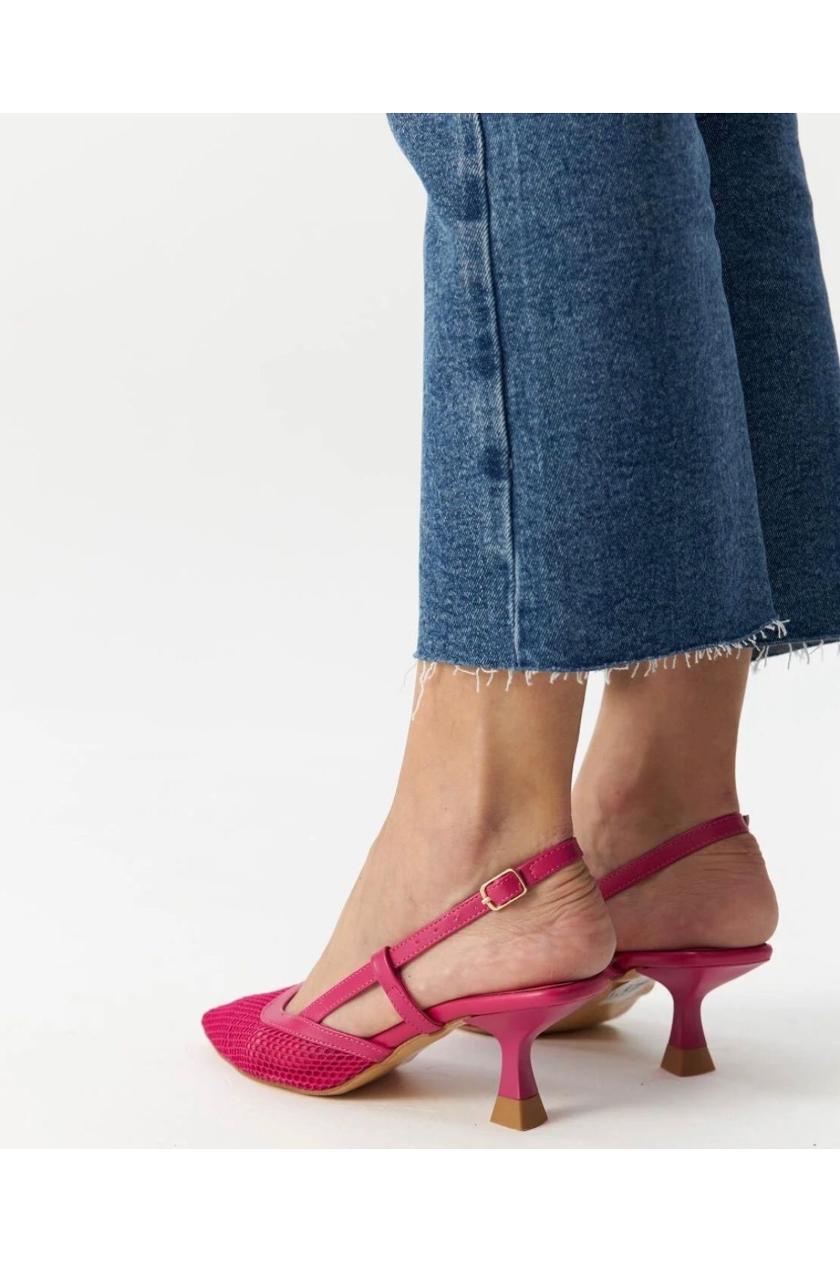 Kısa Topuklu Fileli Kadın Ayakkabı - Görsel 4
