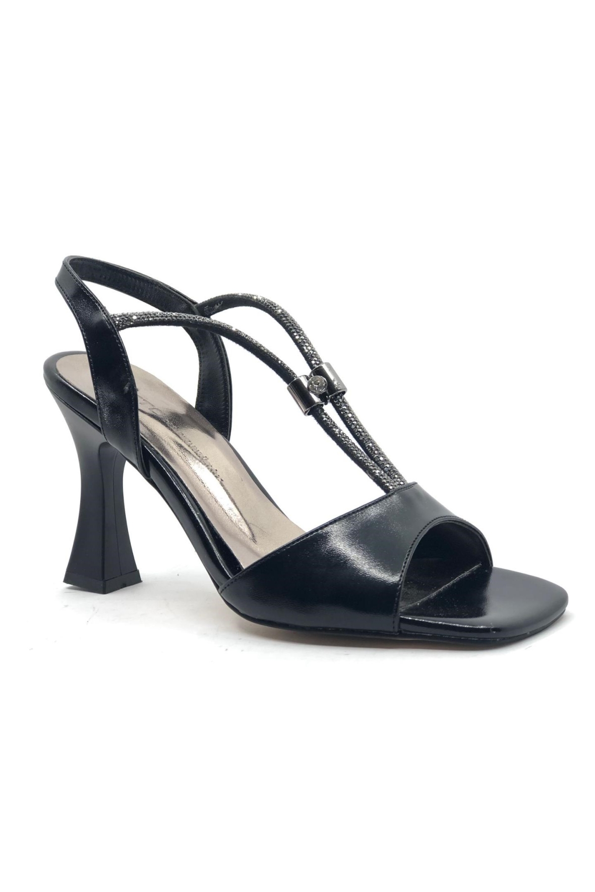 V Çift Şerit Taşlı Kadın Topuklu Ayakkabı - Görsel 2