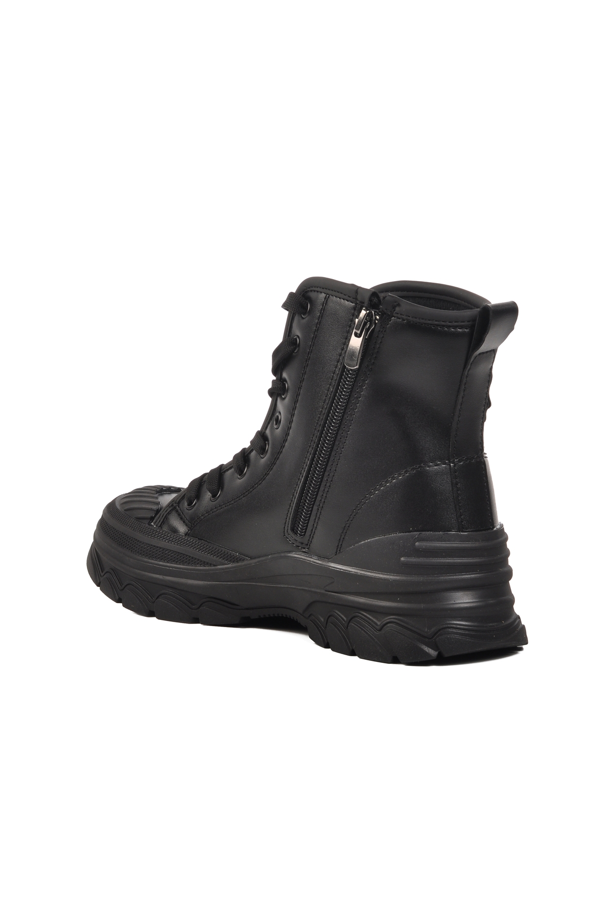 Siyah Cilt Fermuarlı Kadın Bot Serpentis Z - Görsel 5