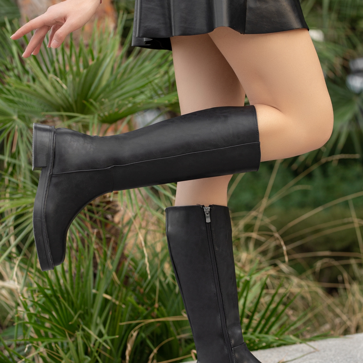 Daxtors Daxtors Siyah Garantili Linda Kadın Günlük Ortopedik Dizaltı Fermuarlı Çizme Bot | Flo Siyah - 8. görsel