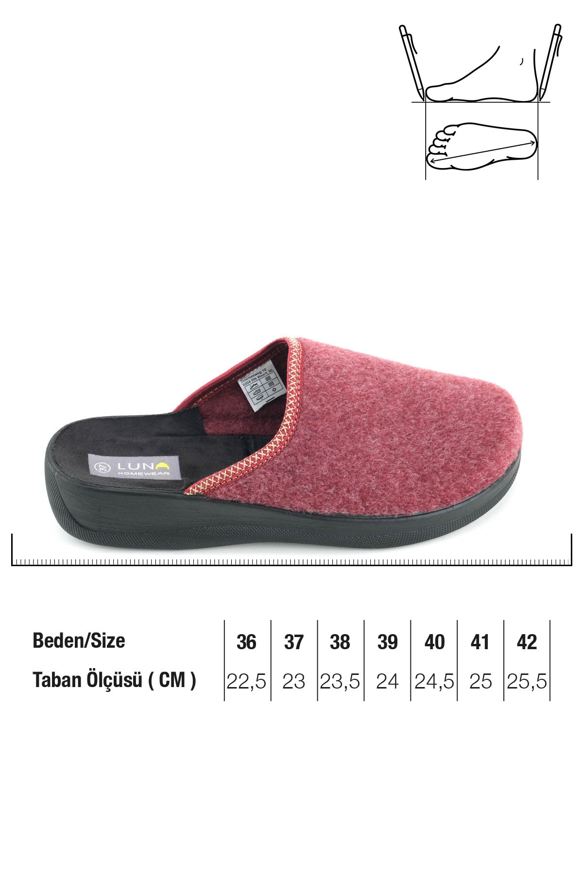 Luna Kadın Kışlık Yüksek Topuk Keçe Ev Bahçe Terlik - Görsel 3