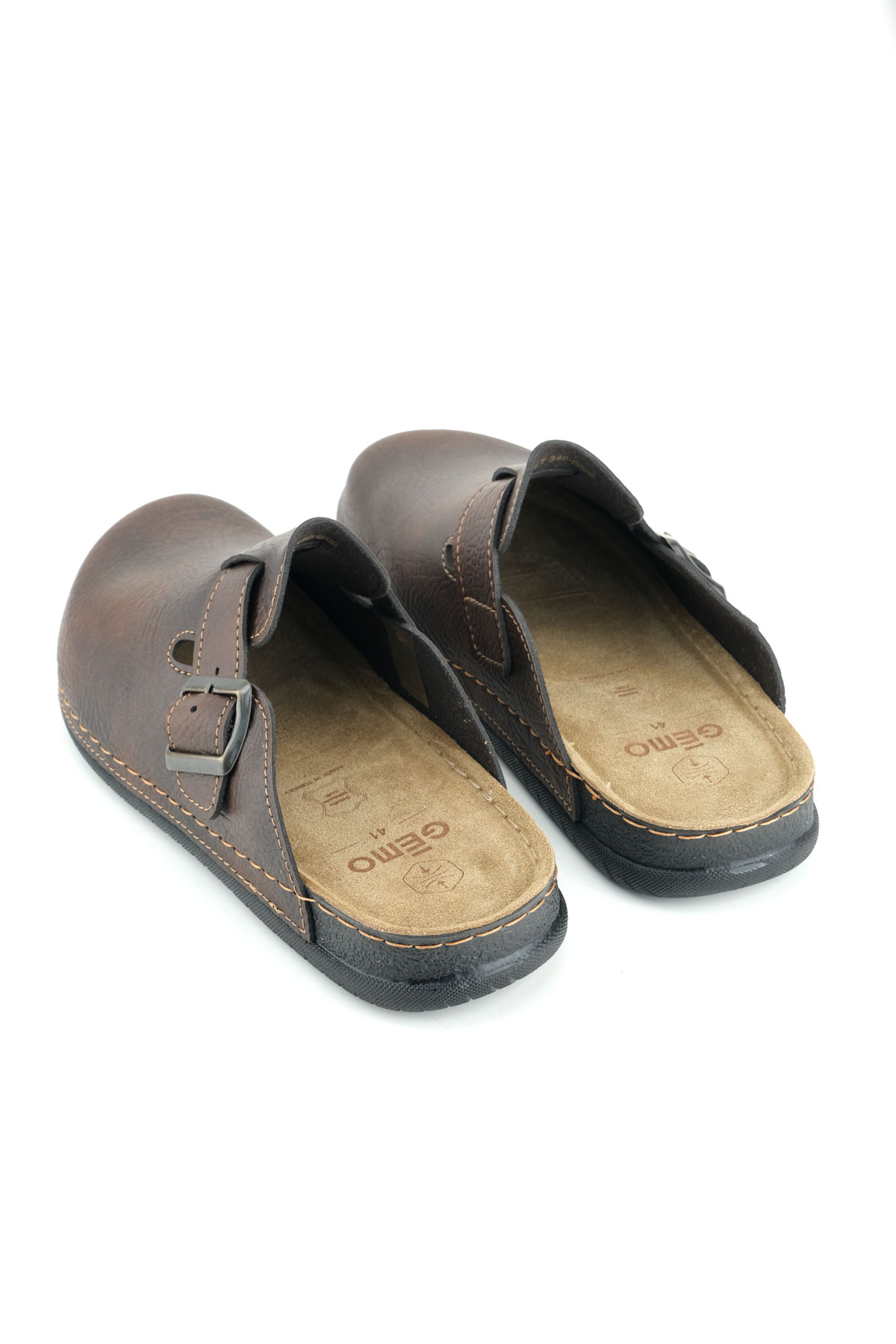 Erkek İç Taban Hakiki Deri Tek Toka Ayarlanabilir Ev Bahçe Günlük Terlik - Görsel 5