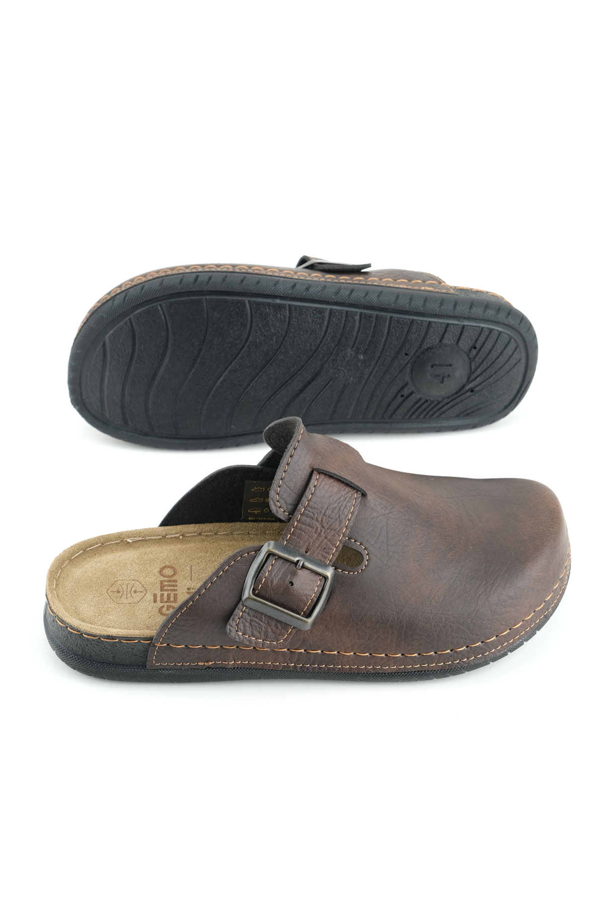 Erkek İç Taban Hakiki Deri Tek Toka Ayarlanabilir Ev Bahçe Günlük Terlik - Görsel 6