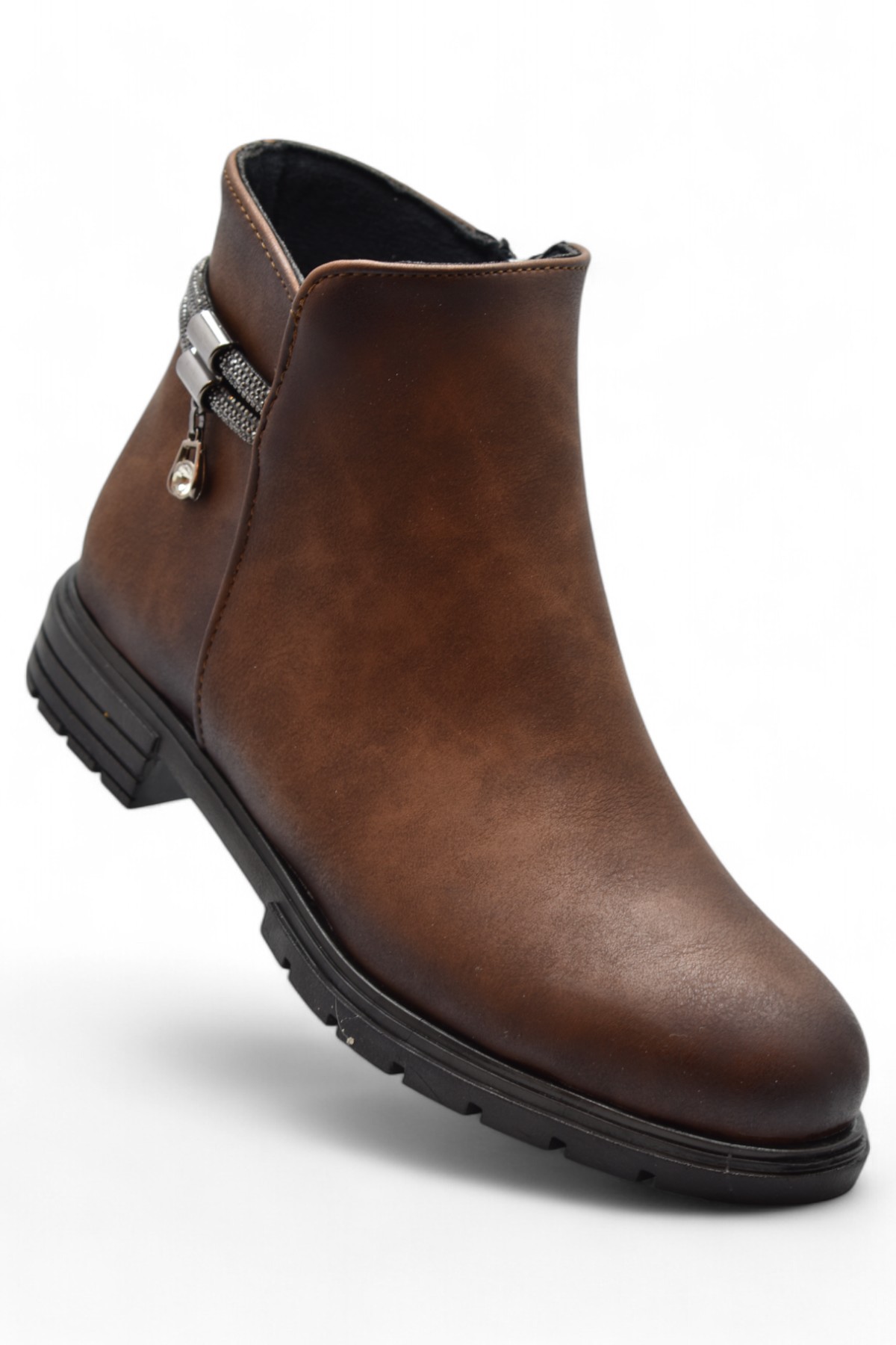 450Z Fermuarlı Günlük Kadın Bot Ayakkabı Kışlık Taşlı Siyah Düz Kadın Bot - Görsel 2