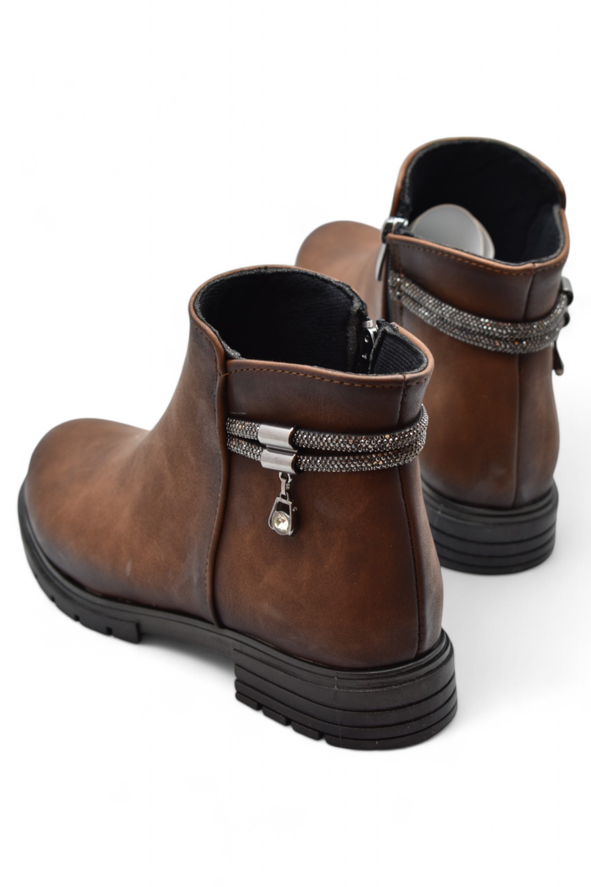 450Z Fermuarlı Günlük Kadın Bot Ayakkabı Kışlık Taşlı Siyah Düz Kadın Bot - Görsel 5