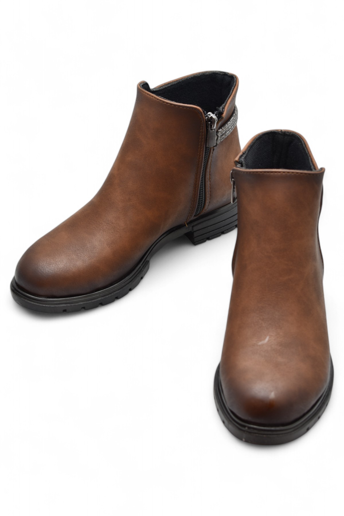 450Z Fermuarlı Günlük Kadın Bot Ayakkabı Kışlık Taşlı Siyah Düz Kadın Bot - Görsel 6