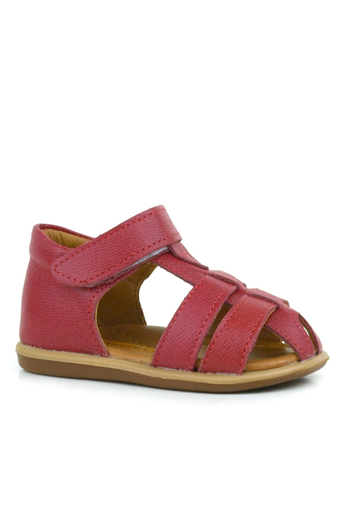 Hakiki Deri Kırmızı Cırtlı Bebek Sandalet Ayakkabı - Görsel 2