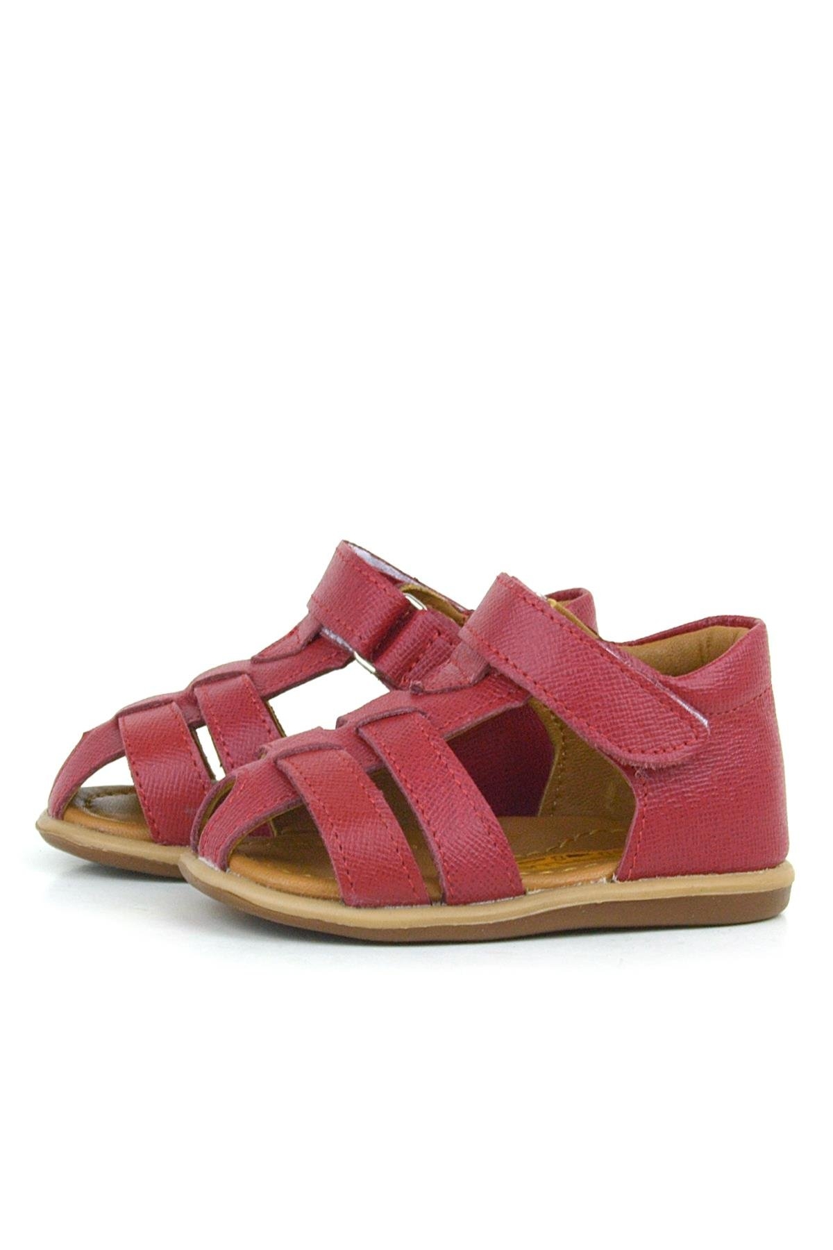 Hakiki Deri Kırmızı Cırtlı Bebek Sandalet Ayakkabı - Görsel 5